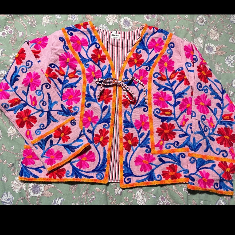 Embroidered Kantha Pink Jacket with Floral Design